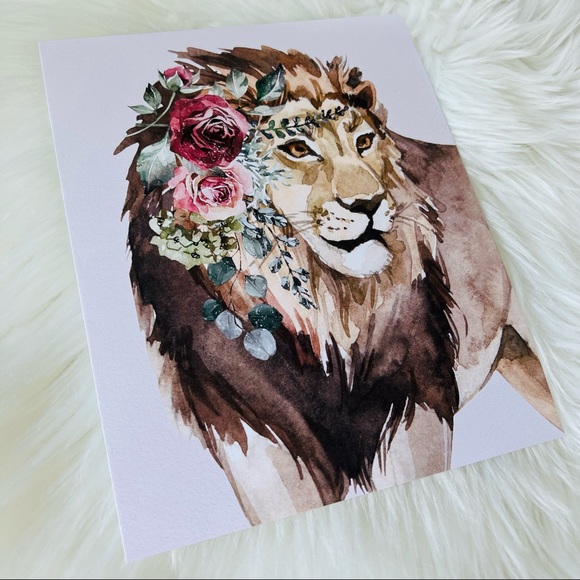 Watercolor Floral Lion Wall Art Poster Print Unframed - Picture 14 of 15